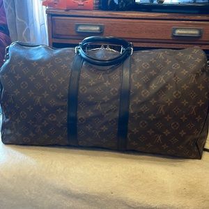 Louis Vuitton Keepall Bandoulière 55 Brown Leather Monogram with Black Straps